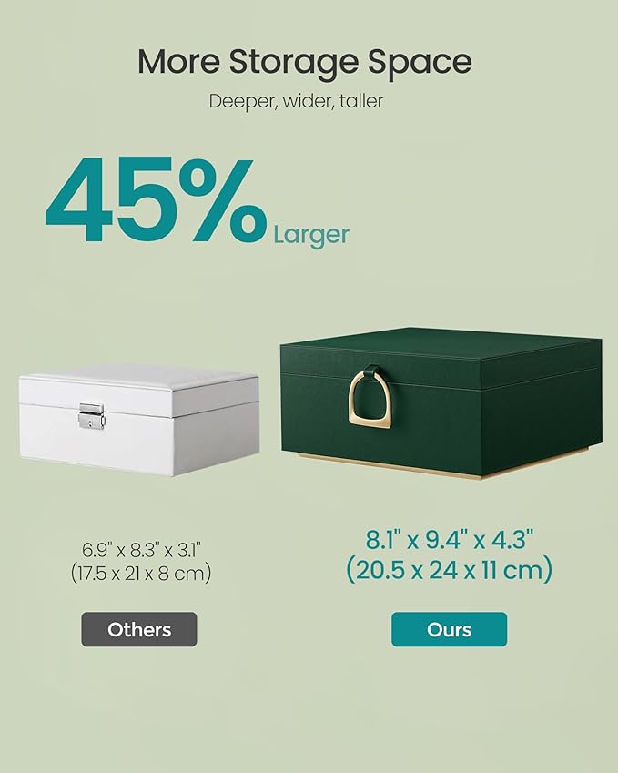 SONGMICS 2-Layer Jewelry Box, Jewelry Organizer with Handle, Removable Jewelry Tray, Jewelry Storage, Floating Effect, 8.1 x 9.4 x 4.3 Inches, Gift Idea, Forest Green UJBC165C01