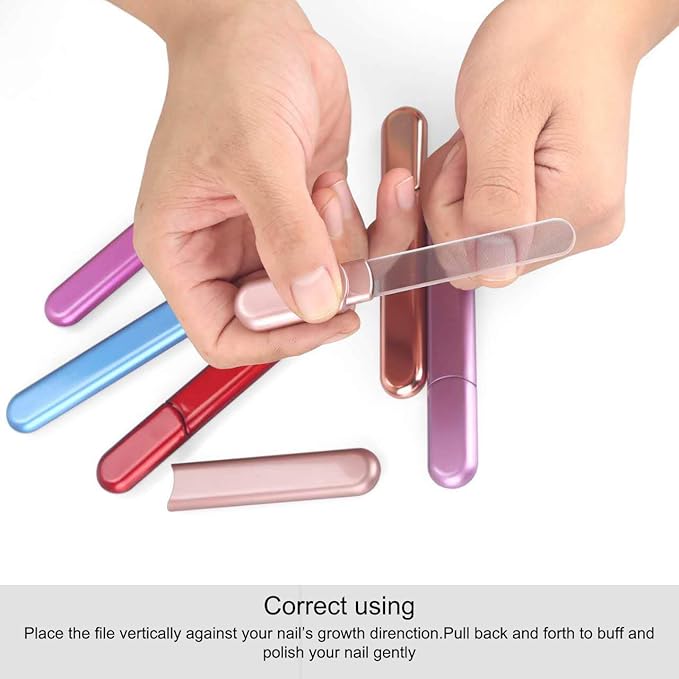 Premium Particular Glass Nail File with Case, Both Sided Filer, Crystal Beauty Nail File, Salon Nail Shine, Top Christmas Stocking Gift Idea for Women, Carmine Red