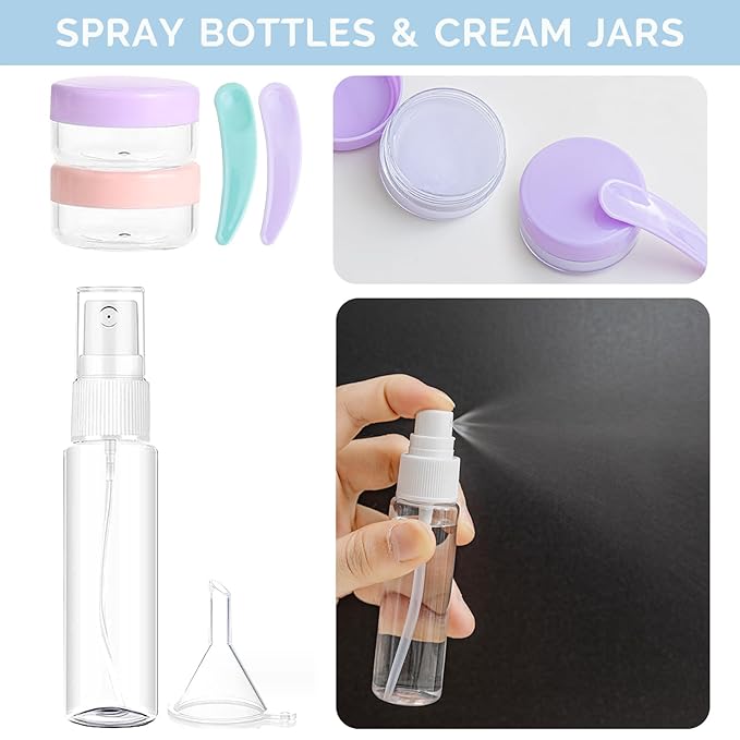 DEWSENSI 20 Pack Travel Bottles Set for Toiletries TSA Approved, Leak Proof Travel Size Containers Kit Portable Refillable Travel Accessories for Shampoo Conditioner Lotion Liquids (Multi-color)