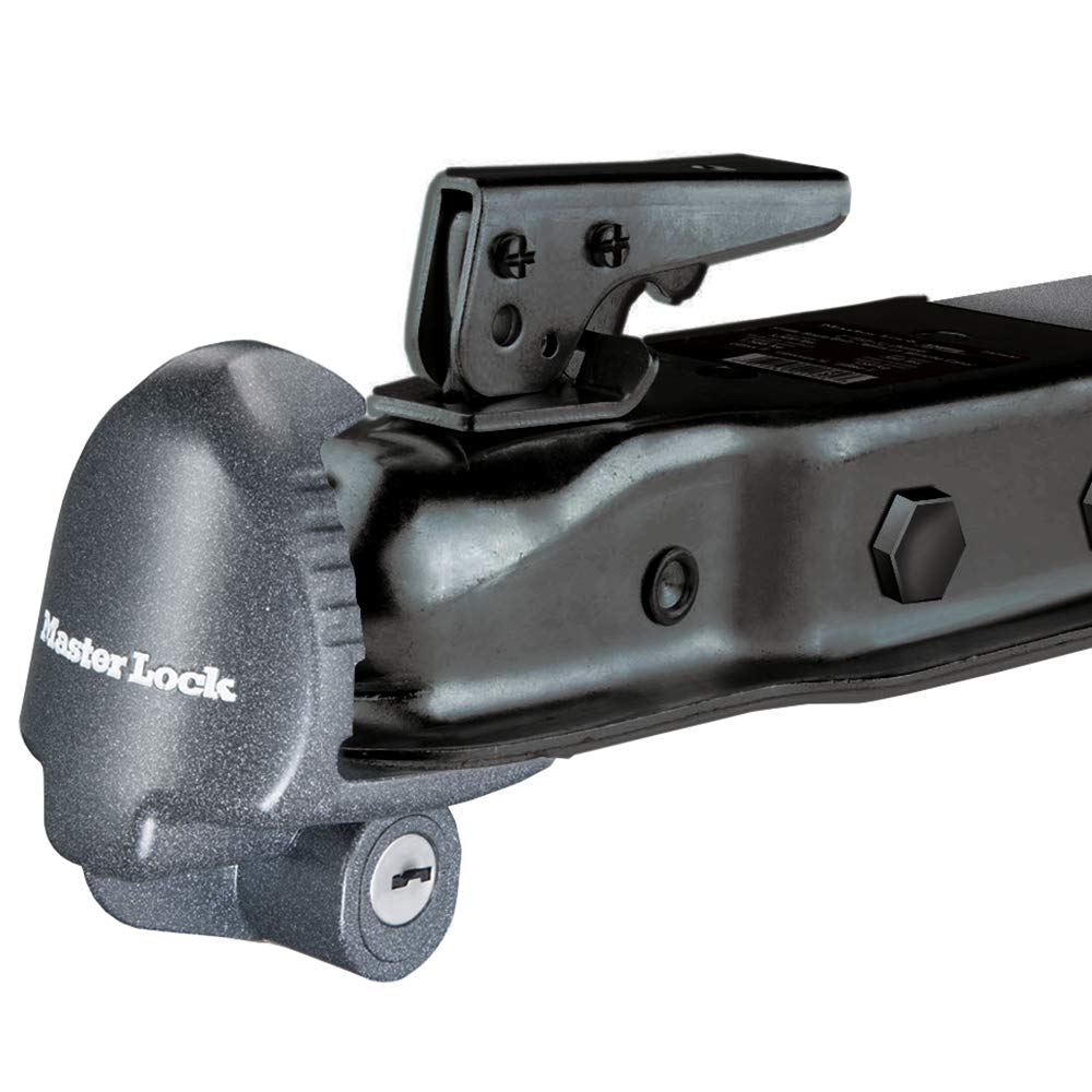 Master Lock Black Universal Size Trailer Hitch Lock, Trailer Coupler Lock for Securing RV’s, Horse Trailers, Tool Trailers and More, 379ATPY