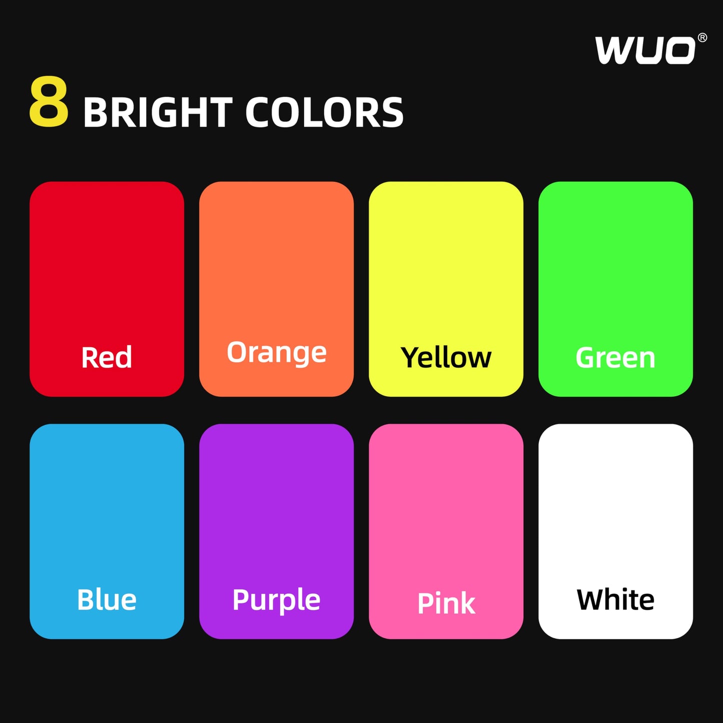 WUO Window Chalk Markers, 8 Colors Jumbo Liquid Chalk Marker with 15mm 3 in 1 Nib, Washable Chalkboard Markers for Blackboard, Car Auto, Bistro, Glass and various DIY arts and crafts.