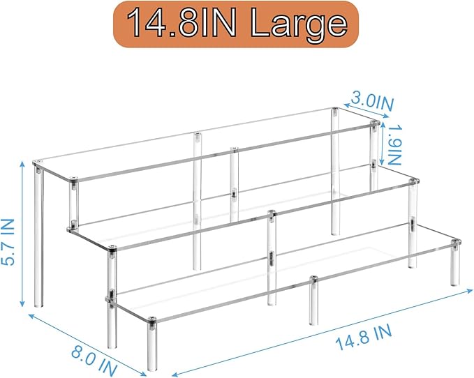 HENABLE 14.8 IN Large Acrylic Perfume Organizer Stand, Clear Display Risers for Perfume, Cologne, Cosmetic, Skincare, Funko POP, Dessert Display, Cupcake Stand Holder
