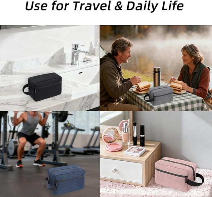 Travel Toiletry Bag for Women Men, Small Makeup Bag, Water-Resistant Cosmetic Bag, Cosmetic Pouch, Traveling Dopp Kit, Travel Essentials Accessories (Black)