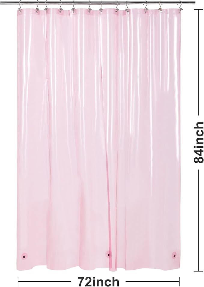 Barossa Design Extra Long Clear Pink Shower Curtain Liner with 3 Magnets - 72" x 84" XL, Waterproof PEVA Lightweight Shower Liner for Bathroom, PVC Free, Metal Grommets - Clear Pink, 72x84