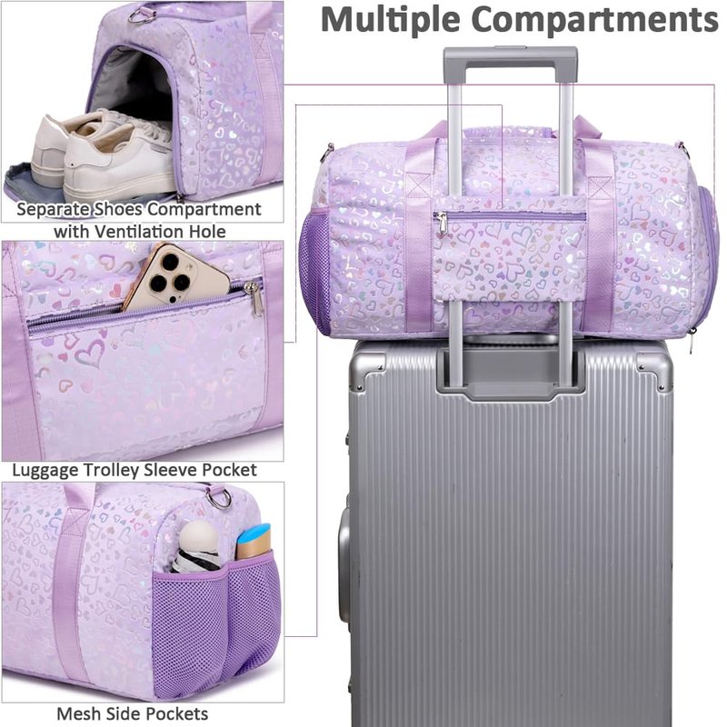 Duffel Bag for Girls Fluffy Ballet Dance Bag for Girls Sports Gym Bag Water Resistant Travel Duffle Bags with Shoes Compartment