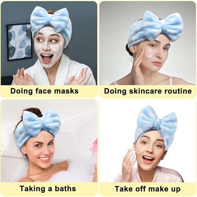 Shintop Sweet Super Soft Caroset Polka Dots Wash Cosmetic Headband Hairlace (Light Blue Polka dots)