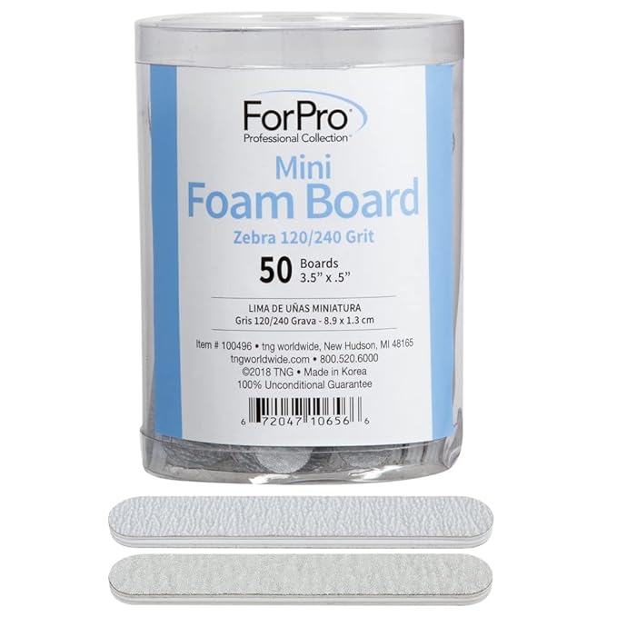 ForPro Mini Foam Board, Double-Sided Nail File, 120/240 Grit, 3.5” L x .5” W, Zebra, 50-Count