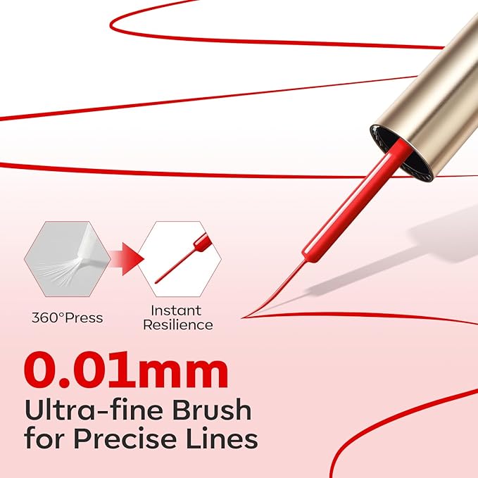 modelones Red French Tip Liner Gel Polish, 15 ML Bright Apple Red Valentine's Day Nail Art Paint Swirl with Ultra Fine Line Brush Soak Off U V DIY Home Salon Professional Manicure Gift for Women