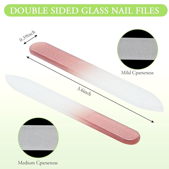 Honoson 24 Pcs Crystal Glass Nail Files Czech Glass Fingernail Files Professional Manicure Tool for Natural Nails, Gradient Rainbow Color Buffer Nail Care for Salon Gift, 9 x 1 x 0.3 cm(Rose Gold)