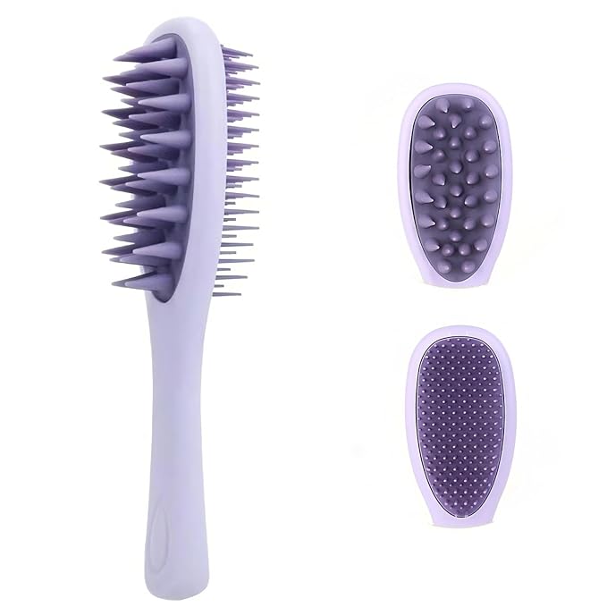 Long Handle Hair Silicone Scalp Massage Brush, 2-in-1 Double-Sided Hair Comb Shampoo Brush