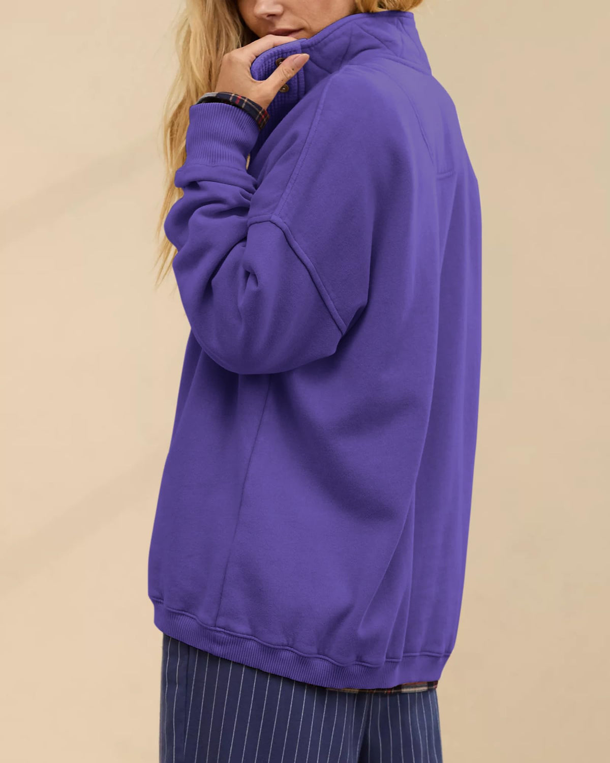 Gacaky Sweatshirt for Women Oversized Casual Long Sleeve Button Henley Neck Pullover Tops Fashion Outfits Clothes Purple XXL
