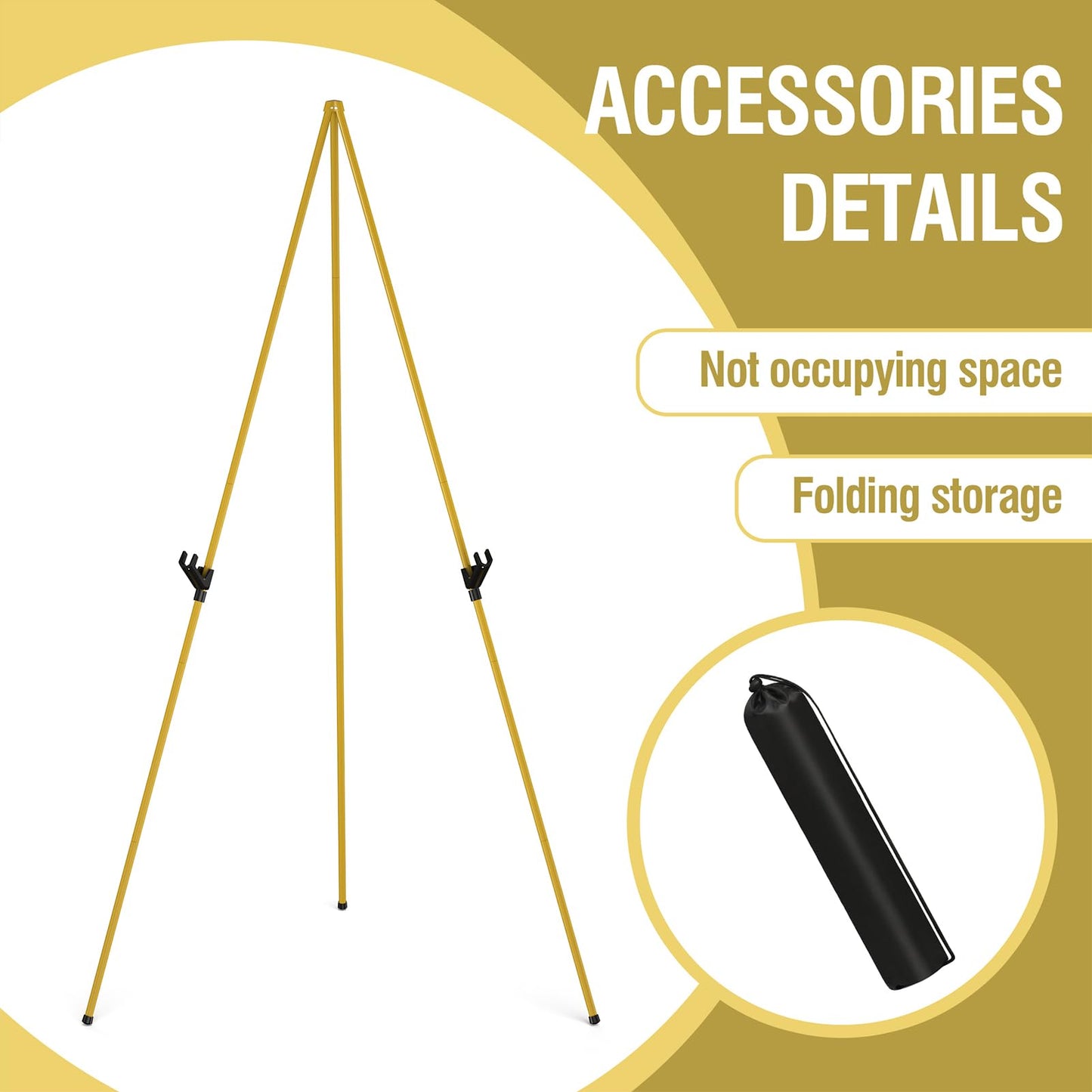 SunyesYoon Display Golden Easel Stand - 63" Artist Instant Tripod Collapsible Portable Floor Easel - Adjustable Art Poster Easy Folding Metal Stand for Display Show, Wedding, Painting