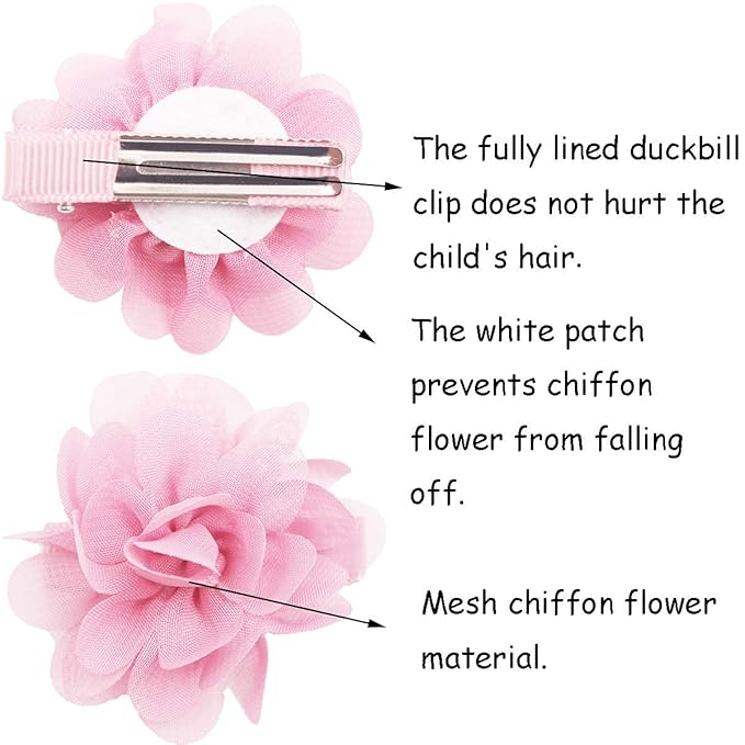 DeD 40PCS 2" Chiffon Flower Hair Bows Clips Flower Tiny Hair Clips Fine Hair for Girls Infants Toddlers Set of 20 Pairs