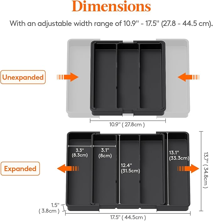 Lifewit Utensil Organizer for Kitchen Drawers, Expandable Cooking Utensil Tray, Adjustable Cutlery Silverware Flatware Holder, Plastic Spatula Tools Storage Divider, 11-18 x 14", Black