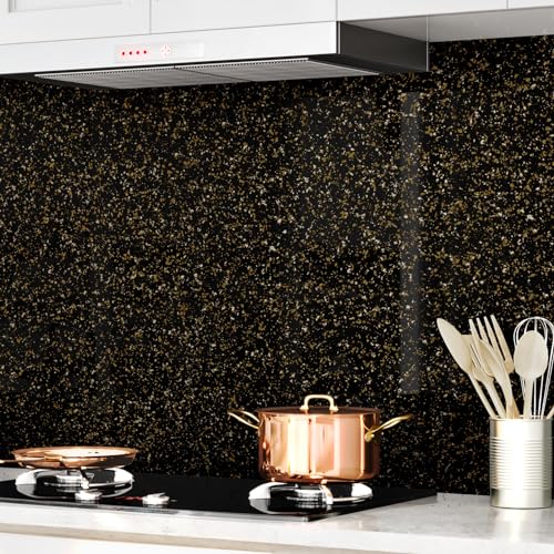 Black and Gold Granite Marble Contact Paper Peel and Stick Wallpaper Countertops 15.7"x78.8" Glossy Granite Contact Paper for Kitchen Cabinets Waterproof Removable Vinyl Wallpaper Backsplash