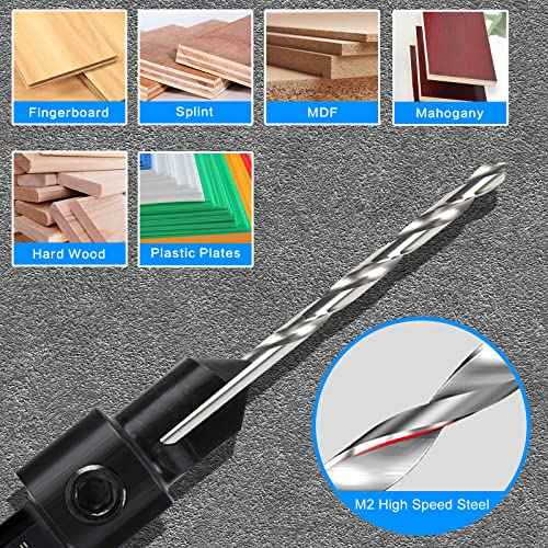 3-pc Countersink Drill Bit Set #10#12#16, 3in1 Woodworking Counterbore Hole Saw Drill Bits, Depth Adjustable M2 Pilot Drill Bits, 82-Degree Chamfer, 1/4¡± Hex Shank, with 1 Allen Wrench