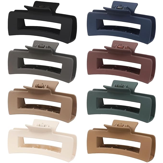 8 Pcs Medium Hair Clips, 4.1 Inch Colorful - Hair Clips for Thick & Thin Hair, Square Claw Clips, Bulk Hair Accessories for Women and Girls(Deep Colorful)