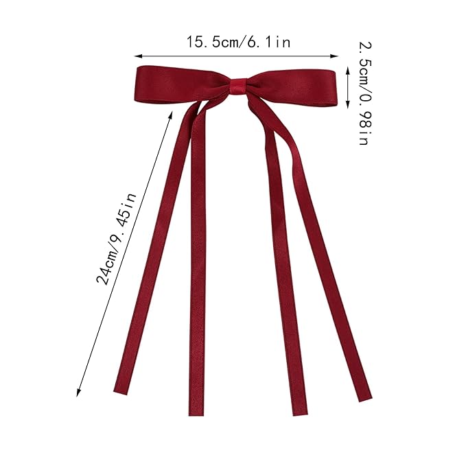 Hair Bows Clips Coquette Ribbon Bowknot with Long Tail Princess Hair Bows French Barrettes Hair Accessories for Women Girls 16PCS (Red, Rose red, Wine red, Pink)