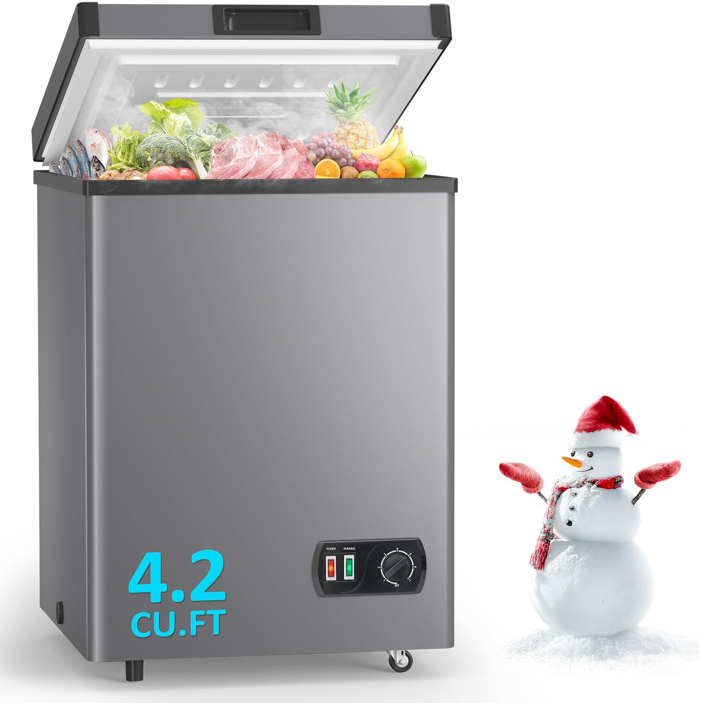 4.2 Cu.Ft Deep Chest Freezer, Small Deep Freezer with Adjustable Thermostat, Top Open Door Freezer with Removable Basket, Quiet Operation, Ideal for Kitchen, Apartmen,Office, Shop, Bar, Gray