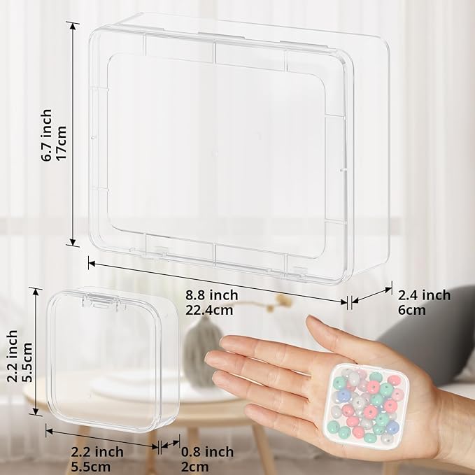 Mathtoxyz Bead Organizer Box, 62Pcs Small Organizers and Storage Plastic Cases, Mini Clear Storage Containers With Hinged Lid, Rectangle for Bracelet Making, DIY Jewelry Craft, Nail