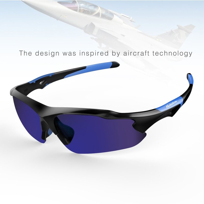 Hulislem Blade Sport Polarized Sunglasses For Men Women (Matte Black-Blue) Sports Womens Mens