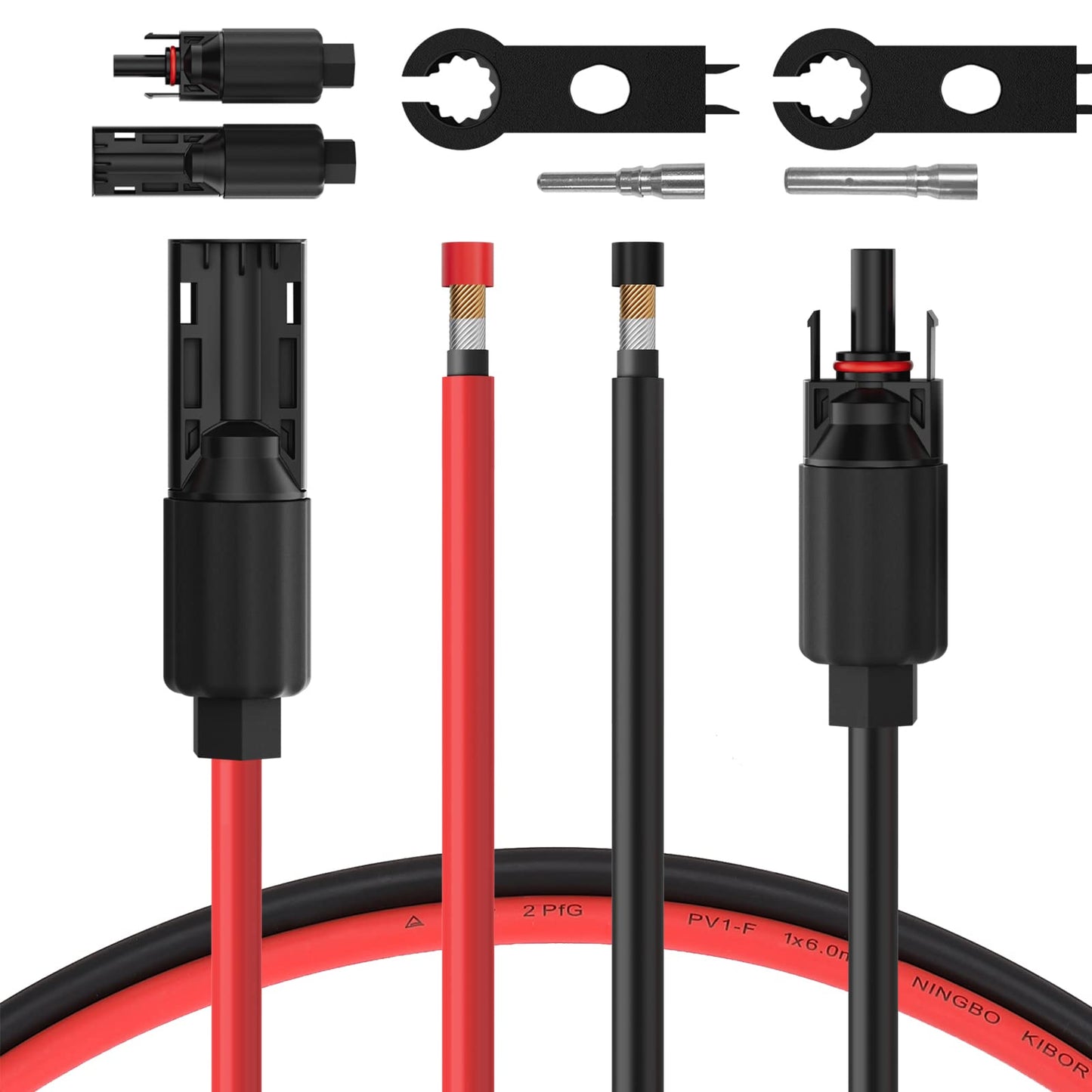 BougeRV 30 Feet 8AWG Solar Extension Cable with Female and Male Connector with Extra Pair of Connectors Solar Panel Adaptor Kit Tool (30FT Red + 30FT Black)