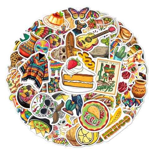 108 Pcs Mexican Vinyl Stickers, Waterproof Decorative Mexico Decals for Laptop, Water Bottle, Car, Guitar, Skateboard, Phone, Refrigerator, Fiesta Party Supplies, Vibrant Mexican