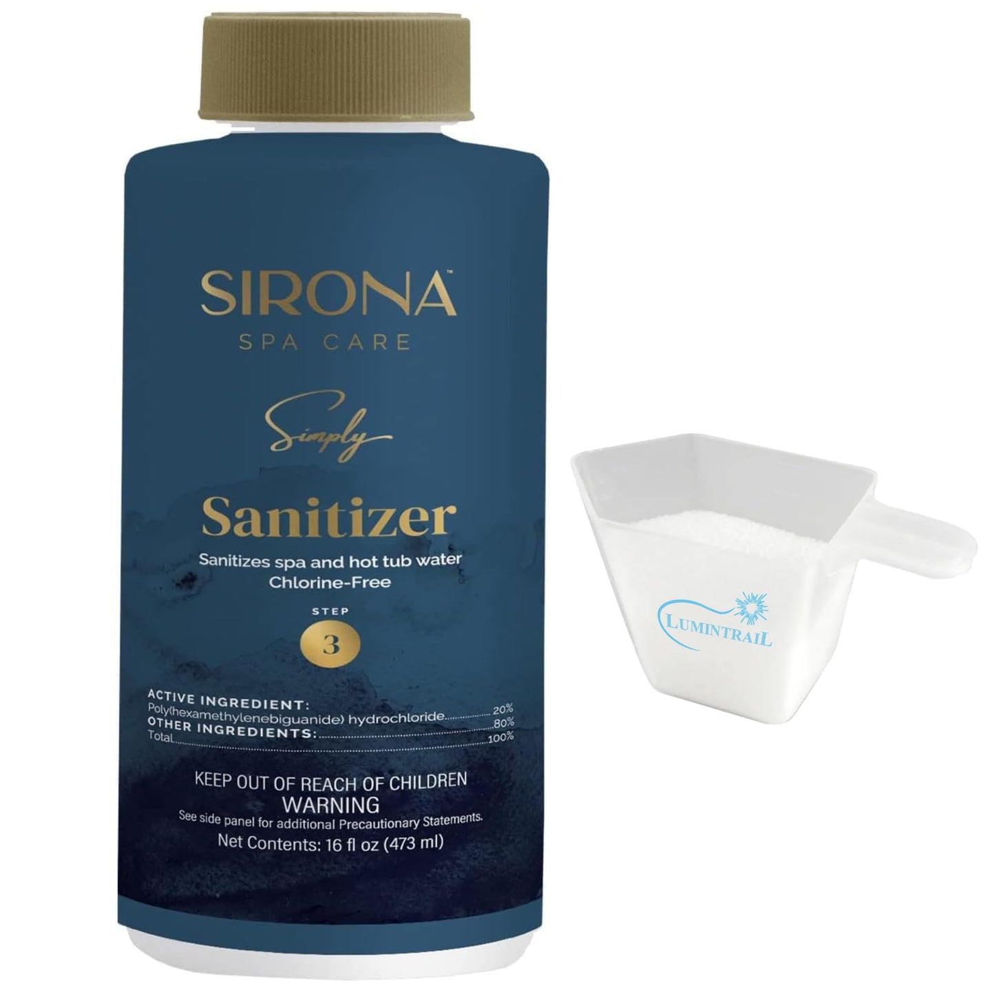 Sirona Spa Care Simply Step 3 (82317) 16 oz. - Spa, Pool and Hot Tub Non-Chlorine Liquid Cleaner for Clear, Clean Water - Bundle with Measuring Cup