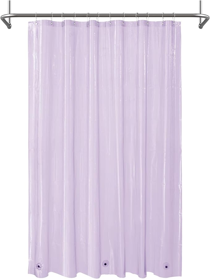 Mrs Awesome Clear Lavender Shower Curtain Liner with 3 Magnets, 72x72 Premium Flexible Sturdy Plastic Shower Curtain for Bathroom Lightweight & Waterproof, Clear Lavender