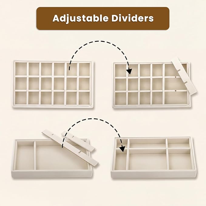 Elsjoy 8 Pack Velvet Jewelry Trays, Stackable Jewelry Organizer Trays for Drawers, Beige Jewelry Storage and Display Tray Inserts for Necklaces, Rings, Earrings