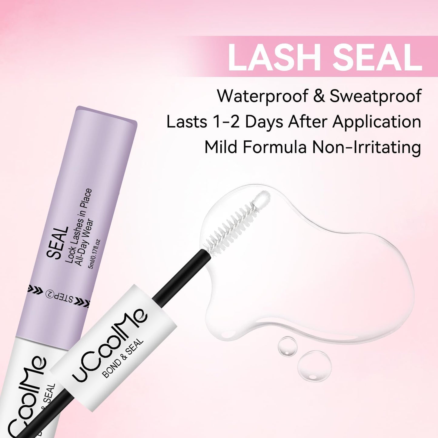 uCoolMe Lash Bond and Seal Waterproof 10ML for Lash Clusters 144Hours SuperStrong Long-Lasting Non-Irritating Eyelash Glue for DIY at Home(White,10ML)