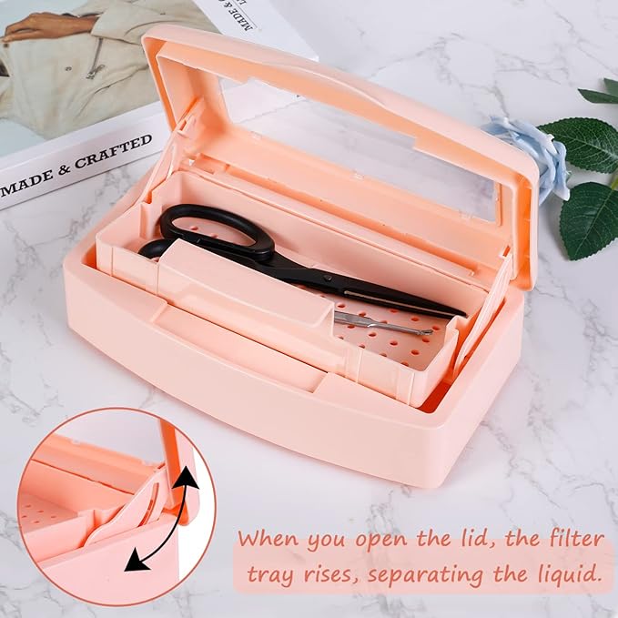Gusnilo Sterilizer Box Nail Tool Disinfectant Jar Plastic Disinfectant Container Suitable for Nail Tools Hair Salons Beauty Centers and Manicure and Nail Equipment(Orange)