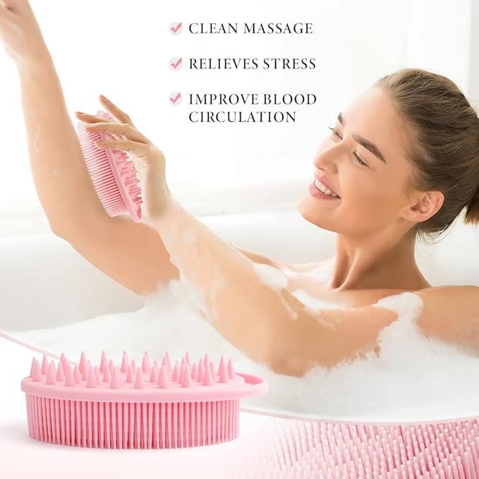 Silicone Body Scrubber, Silicone Loofah 2 Pcs Silicones Shower Scrubber Exfoliating 2 in 1 Silicones Body Scrub Brush Scalp Massager Shampoo Brush for All Skin Men Women Kids