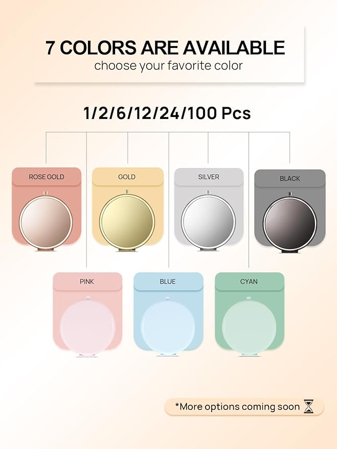 Compact Mirror Bulk, Set of 2 Double-Sided 1X/2X Magnifying Purse Pocket Makeup Mirrors(Round, Rose Gold)