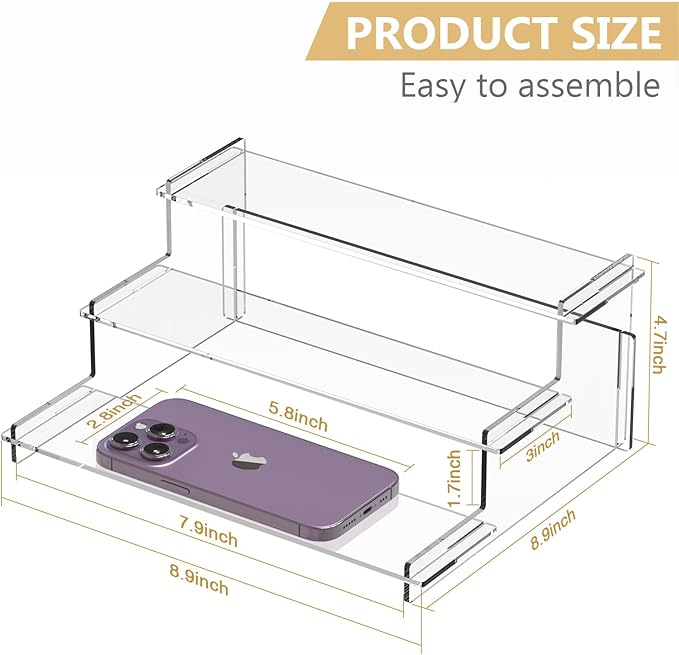 Acrylic Risers Display Stand, 3 Tier Cupcake Holder, Clear Perfume Organizer Stand, Display Shelf for Figures and Collection, Dessert Shelves for Party, Display Risers for Decoration and Organizer