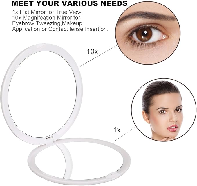 deweisn Magnifying Compact Cosmetic Mirror Elegant Compact Pocket Makeup Mirror, Handheld Travel Makeup Mirror with Powerful 10x Magnification and 1x True View Mirror for Travel or Your Purse
