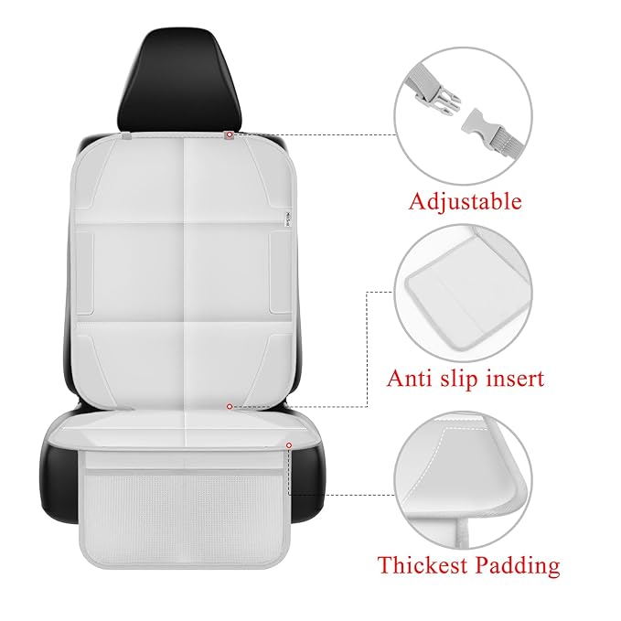 Meolsaek Car Seat Protector for Child Car Seat, Durable 600D Fabric Waterproof Car Seat Cover with Thick Pad Non-Slip Backing，No Imprints (Light Gray-2 pcs)