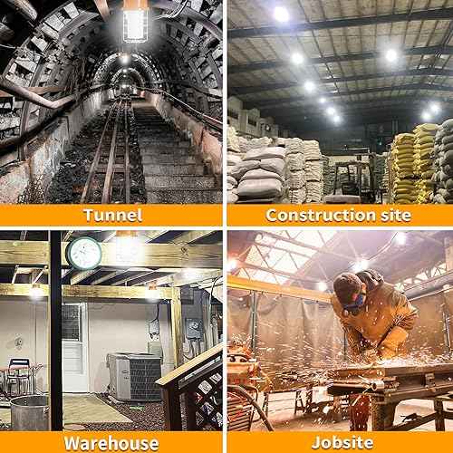 80W LED Temporary Work Light 12000lm 5000K Daylight White Portable Hanging Construction Lighting Led High Bay Light for Workshop Mine Job Site Lighting
