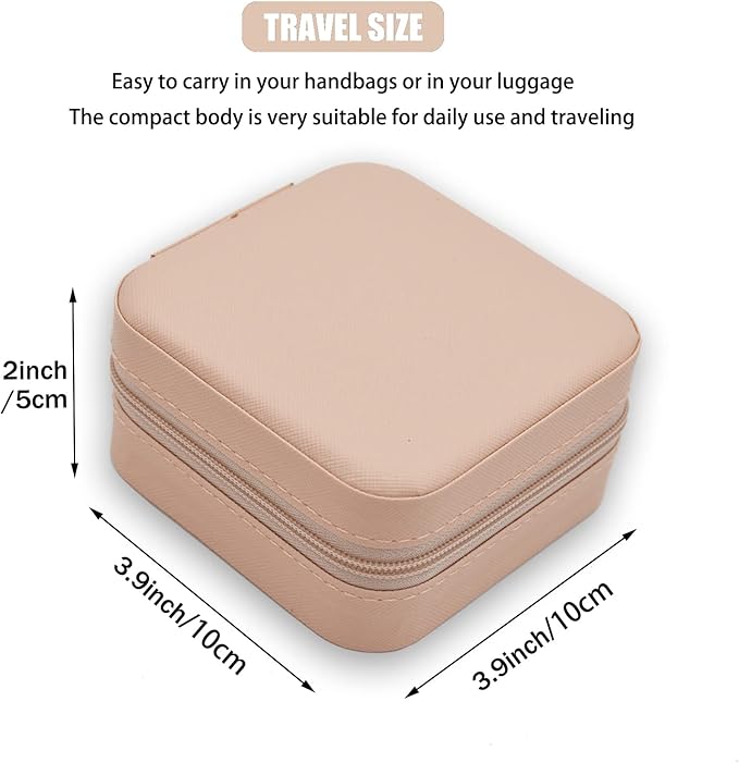 MODENGKONGJIAN Mini Jewelry Travel Case, PU Leather Organizer Box, Small Portable Jewellery Storage Holder for Womens Rings Earrings Necklaces Bracelets (Pink)