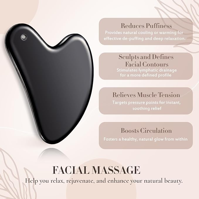 Nuanchu Stainless Steel Gua Sha Facial Tools Metal Guasha Tool for Face Body Jawline Shaper, Double Chin Reducer, Puffiness Reducing, Lymphatic Drainage Massager Skin Care Gift with Pouch(Black)