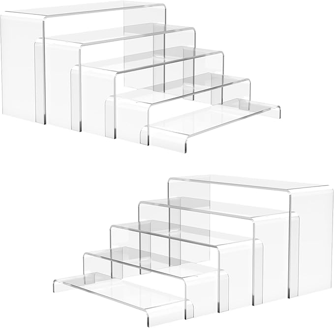 ANDGOO 10 Pack Acrylic Display Risers, 2 Set(7Ã¢ÂÂL~8Ã¢ÂÂL~9Ã¢ÂÂL) Perfume Stand Organizer, Easy to Store Clear Cupcake Stand, Display Risers for Retail Stores Special Events Exhibitions Home Decoration