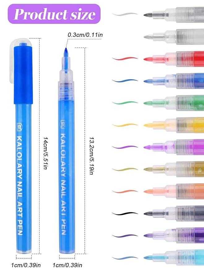 12 Color 3D Nail Art Pens Set, Kalolary Nail Point Graffiti Dotting Pen Drawing Painting Liner Brush for DIY Nail Art Beauty Adorn Manicure Tools