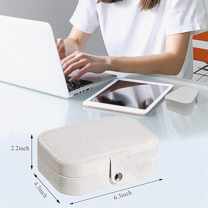 Hatori Travel Jewelry Box, PU Leather Small Jewelry Organizer for Women Girls, Portable Mini Travel Case Display Storage Holder Boxes for Stud Earrings, Rings, Necklaces, Bracelets (Glitter White)