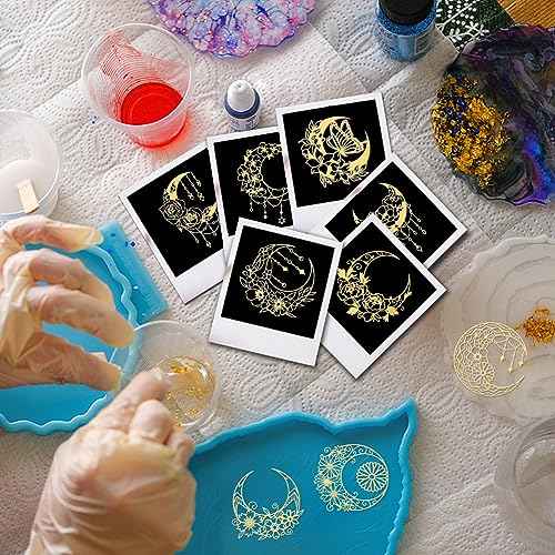 OLYCRAFT 9pcs 1.6x1.6 Inch Gold Metal Stickers Moon Butterfly Metal Stickers Self Adhesive Golden Sticker Mandala Flower Decals for Scrapbooks DIY Resin Crafts Phone Water Bottle Decor