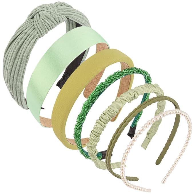 AHONEY 7 Pack Green Headbands for Women Headbands Trendy Non Slip Hairbands Cute Hair Accessories Multi-style Headband Pack