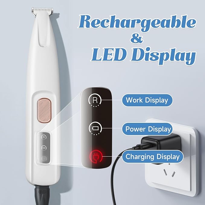 Dog Paw Trimmer Low Noise, Electric Clippers for Dog's & Cat's & Rabbit's Paw, Pet Paw Trimmer with LED Light, Paw Cleaner USB Rechargeable, Grooming Shaver for Pet Feet Eyes Face Ears Rump Hair