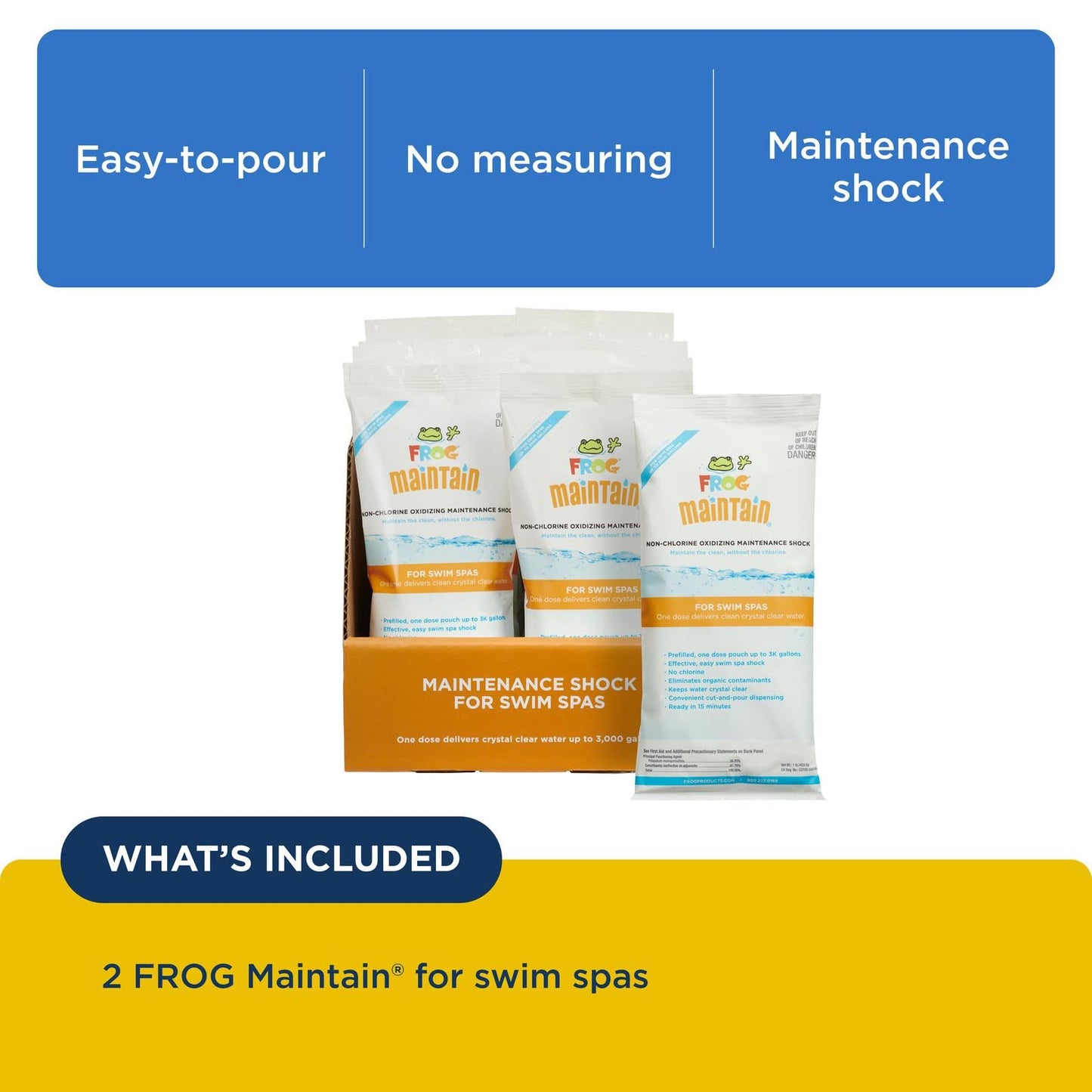 FROG Maintain for Swim Spas - Non-Chlorine Shock for Use With @Ease Floating System - Single Dose Packets for Easy Spa Maintenance & Treatment - 2 Pack