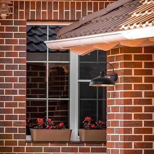 10" Dome Barn Lights for Farmhouse, Matte Black Gooseneck Outdoor Light Fixture, Exterior Porch Lighting with Wall Mount, Outside Goose Neck Wall Sconce for Patio