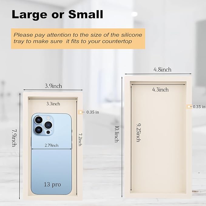 Bathroom Tray, Small Vanity Tray Silicone Soap Dish Sponge Holder Kitchen Sink Organizer Bathroom Accessories for Countertop, Toilet, Shower, Large, Beige