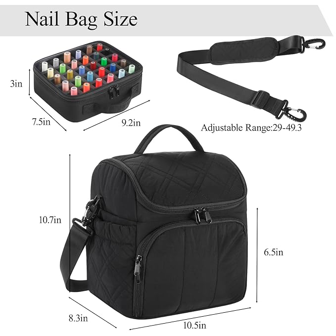 Nail Polish Organizer with 2 Detachable Cases Hold 60 Bottles & Nail Lamp, Portable Nail Organizers and Storage with Handle & Shoulder Strap, Travel Nail Bag for Manicure Tools